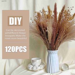 Dried Flowers 120pcs Dried Pampas Grass Natural Pompas Boho Flowers Bouquet DIY Artistic Home Decor for Wedding Floral Arrangements R230720