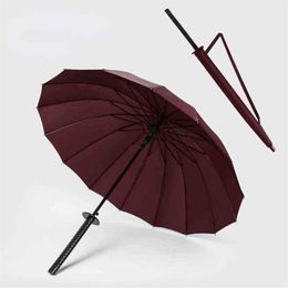 High Quality Long Handle Umbrella Samurai Sword Men Strong Umbrella Anime Semi-automatic Japanese Samurai Rain Equipment LL50UM H1209n