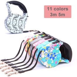 Dog Collars Leashes 5m Retractable Dog Leash 11 Colours Fashion Printed Puppy Auto Traction Rope Nylon Walking Leash for Small Dogs Cats Pet Leads 230719