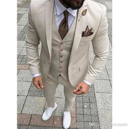 Champagne Wedding Tuxedos Slim Fit Suits For Men Groomsmen Suit Three Pieces Cheap Prom Formal Suits Jacket Pants Vest Tie 263288G