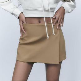 Women's Shorts Women Solid Colour Asymmetrical Slim Skirts High Waist Back Office Lady Side Zipper Casual Chic Pantalone Corto