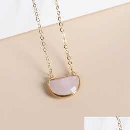 Pendant Necklaces Natural Stone Druzy Crystal Necklace Gold Lucky Bag Shape Style Amethyst Rose Quartz Chakra Healing Jewelr Dhgarden Dhytu