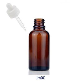 Refillable 30ML Empty Glass Dropper Bottle Amber Essential Oil Cosmetics Pot Container Vial 1OZ with Glass Pipette Eye Dropper Waisx