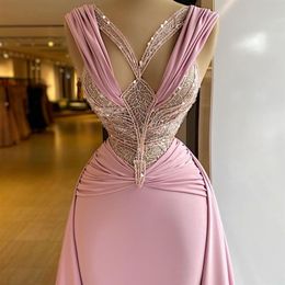 2021 Lace Top Sexy Evening Dress Sequins Pleat Overskirt Prom Gowns Women Formal Wear Second Reception Dresses220n