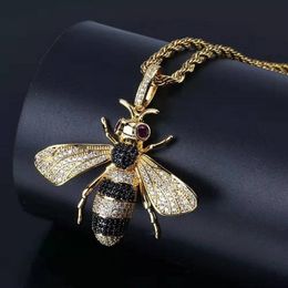 iced out bee pendant necklaces for men women luxury designer bling diamond animal pendants gold silver copper zircon chain necklac288f