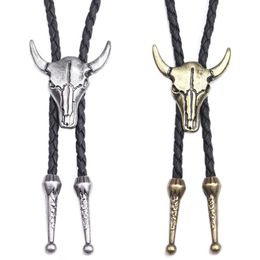 Bolo Ties Fashion Mens Leather Cow Head Bolo Tie Necklace Jewelry Retro Western Cowboy Mens Gifts Necktie Men Accessories HKD230719