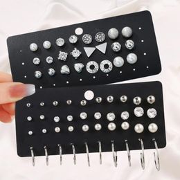 Stud Earrings En Creative Simple Temperament Women's Fashion Silver Colour Zircon Lovely 32 Pairs Of Sets Jewellery