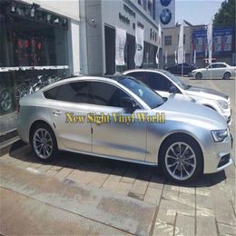 High Quality Matte Satin Chrome Metallic Silver Vinyl Car Stickers Folie Wrapping Film Bubble For Vehicle Styling Size 1 52 250H