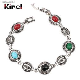 Vintage Look Series Tibet Sliver Alloy Oval Watermelon Lines Cuff Bracelet For Women LY0033 Fine Jewelry L230704