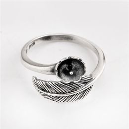 HOPEARL Jewelry Pearl Ring Settings Black Feather Antique 925 Sterling Silver Blanks DIY Jewellery Making 3 Pieces272p