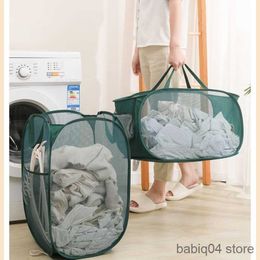 Storage Baskets Horizontal Foldable Laundry Basket Mesh Cloth Breathable Laundrys Hamper Large Capacity Storage Baskets Home Accessories R230720