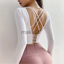 Women's Tracksuits Women's Sexy back Workout Tops sport shirt Fitness T Shirt Sportswear Yoga Top Long Sleeve Gym Shirt Yoga Short clothing J230720