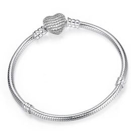 Brand New Luxury Jewellery Pure 925 Sterling Silver Pave White Sapphire CZ Diamond Gemstones Heart Bangle PartyWomen Snake Chain Bra261b