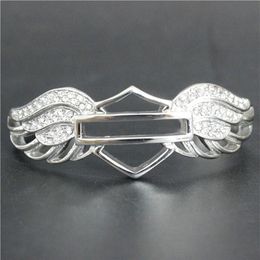 Support Dropship Newest Design Crystal Biker Bracelet 316L Stainless Steel Fashion Jewellery Lady Girls Motorbiker Style Wings Brace2290
