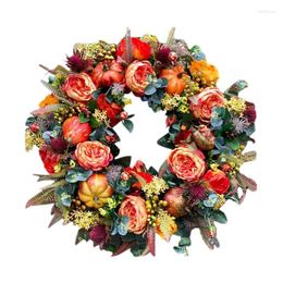 Decorative Flowers Thanksgiving Wreath18 Inch Fall Artificial Peony Wreath Garland Rattan Home Decor Wedding Flower Door Decoration