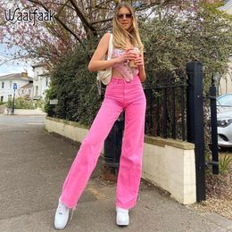 Waatfaak Pink Harajuku Y2K Jeans Woman High Waist Baggy Straight Leg Jeans Ladies Vintage Casual Street Cargo Pants Cotton 2021285y