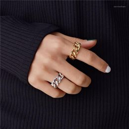 Cluster Rings Punk Gold Silver Colour Chunky Chain Link ed Geometric For Women Vintage Open Adjustable Midi Ring1299e