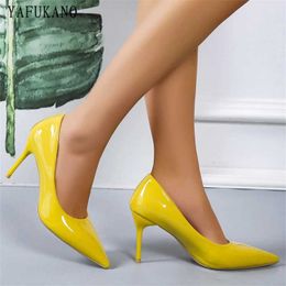 Sandals Minimalist Point Toe Stiletto High Heels Shallow Mouth Single Shoes Party Dress Shoes Elegant Yellow Ladies Pumps Size 41 42 L230720