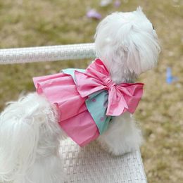 Dog Apparel Polka Dot Color Contrast Pet Skirt Plaid Double Layer Bowknot Dress Refreshing Print Doggy Cat Clothes Garment Summer Outfit