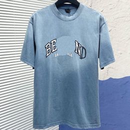 High Quality And High Version Spring Summer New Gradient Haze Blue Gradient Washed Short Sleeved T Shirt