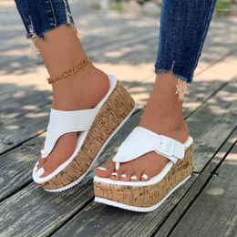 Slippers Summer High Heels Shoes Women Platform Fad Clip-toe Sandals 2023 Casual Thick Slides Pumps Beach Flip-flops