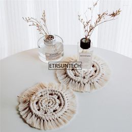 Table Runner 50pcs Natural Weave Round Cup Coasters Bohemia Style Fringed Patterned Pot Holder Mats Home Decoration