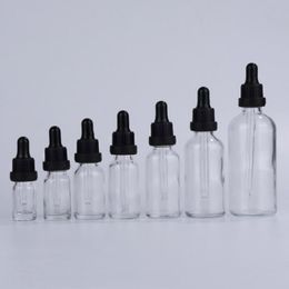 Black Cap Glass Dropper Bottles Clear 5-100ml with Glass Drop Tube Glass Pipette Bottles Bishw