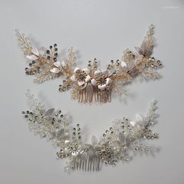 Hair Clips SLBRIDAL Handmade Wired Rhinestones Crystals Flower Leaf Long Wedding Comb Bridal Headband Accessories Women Jewelry