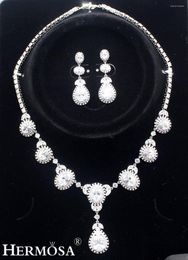 Necklace Earrings Set Perfect Shiny White Zircon Hermosa Luxury Womens Silver Colour & Bridal Wedding Jewellery