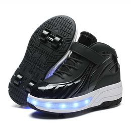 Inline Roller Skates Small 4 Wheels Roller Skate Shoes Adults Children Kids Sliding Sport Shoes LED light Blink Deformation Parkour Runaway Sneakers HKD230720