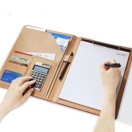 A4 Conference Folder Genuine Leather Case Portfolio Organiser with Calculator & Card & Ball Pen Document Wallet Custom Logo217W