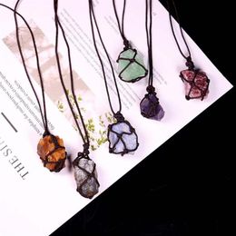 Pendant Necklaces Reiki Healing Quartz Stone Necklace Braid Net Pocket Crystal Natural Mineral Fluorite Labradorite274o