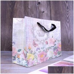 Gift Wrap Kraft Paper Bag Carrier Bags Cartoon White Card Clothing Store Large Shop 5Pcs Drop Delivery Home Garden Festive Party Sup Dhzyh