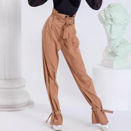 Stage Wear HIgh Waist Band Design Pants Female Latin Dance Trousers Women Ballroom Samba Rumba Performance Dancewear NY63 6721S