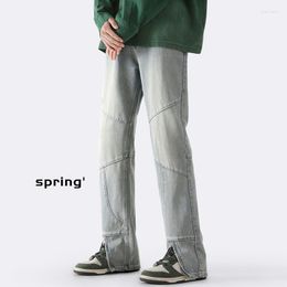 Men's Jeans European Style Washed Casual Men Vintage Patchwork Zipper Leg Open Fork Slim Fit Pant Hombre Streetwear M-5XL