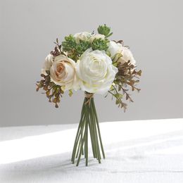 Simulation Rose Artificial Silk Flower Bunch Wedding Bride Hand Bouquet Home Decoration Accessories Table Floral2830