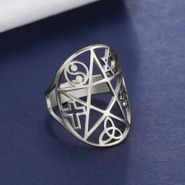 LIKGREAT Pentagram Adjustable Rings Triquetra Knot Yin Yang Cross Om Symbol Pentacle Rings for Women Jewellery Christmas Gifts