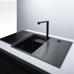 Black Nano Hidden Stainless Steel Handmade Kitchen Sink Single Double Bowl Counter Big Basin Undermount Balcony Basin Sink241A