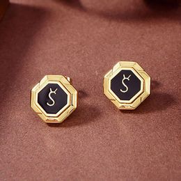 Octagon Gold Earring Border Charm Black Base Letter Ear Stud Women Light Convenience Lady Elegant Earrings Package With Box