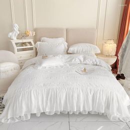 Bedding Sets 4/7pcs Set Egyptian Cotton Bedlinen Ruffle Duvet Cover Flat Sheet Pillowcase White Bed For Girls