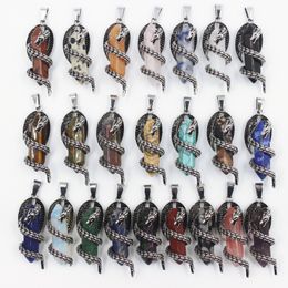 Men winding Dragon Natural Stone Pendant crystal Hexagon point Pillar Shape Crystal Agate Charms Necklace Jewellery Making Punk Accessory