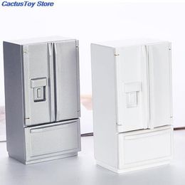 Tools Workshop 1/12 Dollhouse Miniature Kitchen White Sliver Wooden Fridge Refrigerator Freezer for Dolls Bedroom Living Room Kids Toy Acces 230720