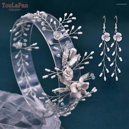 Hair Clips YouLaPan HP344 Beads Bride Headband Clay Flower Headpiece Earring Wedding Accessories Woman Bridal Vine Head Jewellery