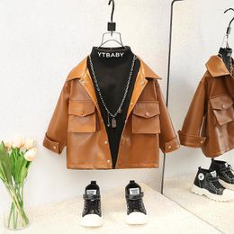 Jackets Boys Leather Spring Autumn Fashion Baby PU Button Coat Children Cool Clothes For Kids Overcoat TZ129