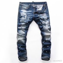 2021 New FAMOUS Fashion Designer Distressed Ripped mens Jeans Motorcycle Biker Jeans Causal HOLE Denim Pants Streetwear mens Jeans270T