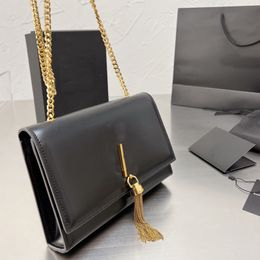 Top Quality Genuine Leather Handbag Shoulder Bag Designer Flip Cover Purse Metal Hardware Letters Women Clutch Tassel Cross Body Chain Bags Sliding Chain