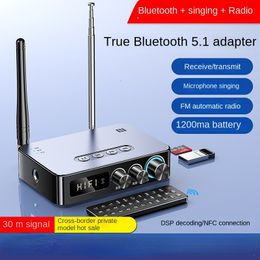 Headphones Earphones 2023 M9pro 51 Bluetooth ReceiverTransmitter FMRadio KSinging 4in1 NFC HiFi DSP Chip 35Aux TF Card USB Disk Audio Adapter 230719