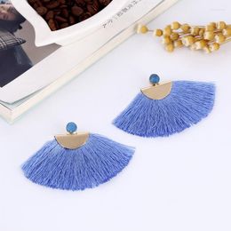 Dangle Earrings Bohemian Blue Cotton Tassel Women Crystal Stud Pendientes Handmade Big Drop Ethnic Statement Jewellery