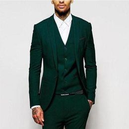 18 Green Formal Wedding Men Suits for Groomsmen Wear Three Piece Trim Fit Custom Made Groom Tuxedos Evening Party Suit Jacket Pant275r