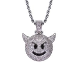 Pendant Necklaces Iced Out Demon Necklace & With 3mm Rope Chain Gold Silver Colour Bling CZ Men's Hip Hop Rock Jewellery For Wom271C